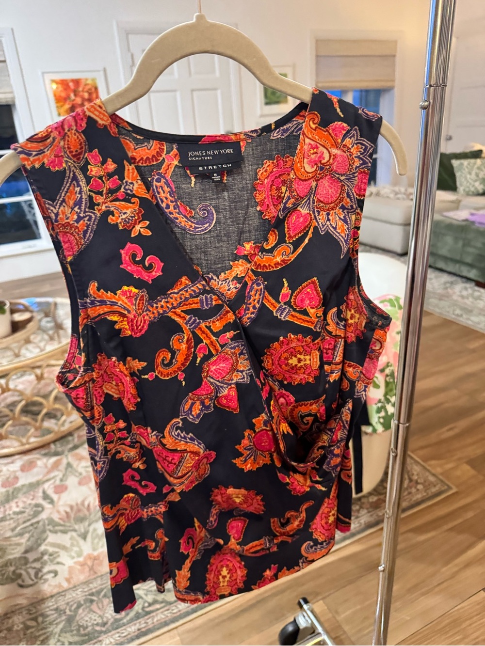 Jones New York Navy Paisley Sleeveless Wrap Top - Picture 1 of 2